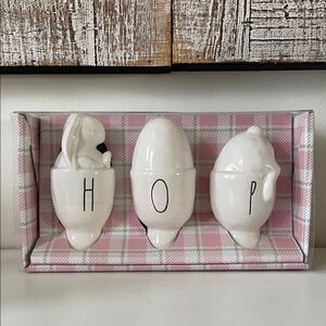 Rae Dunn White Ceramic HOP Bunny Egg Set